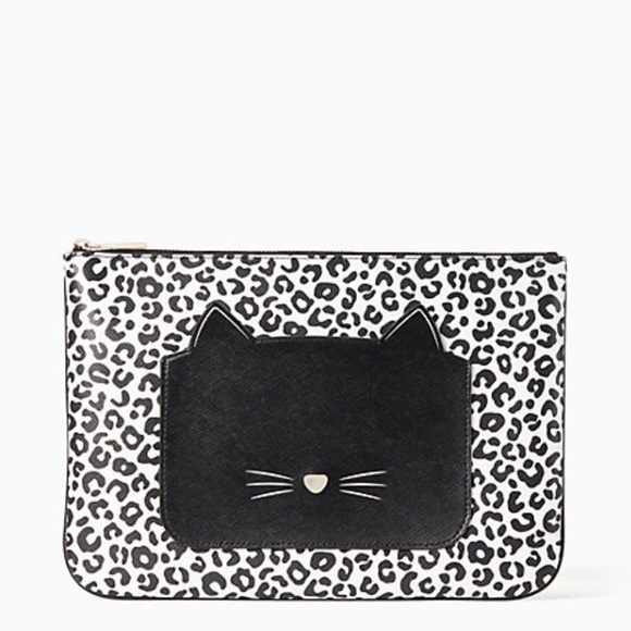 Kate Spade meow cat large zip pouch